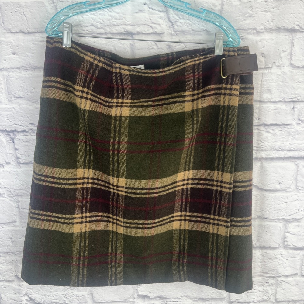 Jones New York Women Preppy Academia Wool Blend Plaid Kilt Style Wrap Skirt  16W